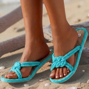 Nomadic State of Mind Size 36 Sailor Turquoise Rope Sandals Vegan‎ Boho Slides